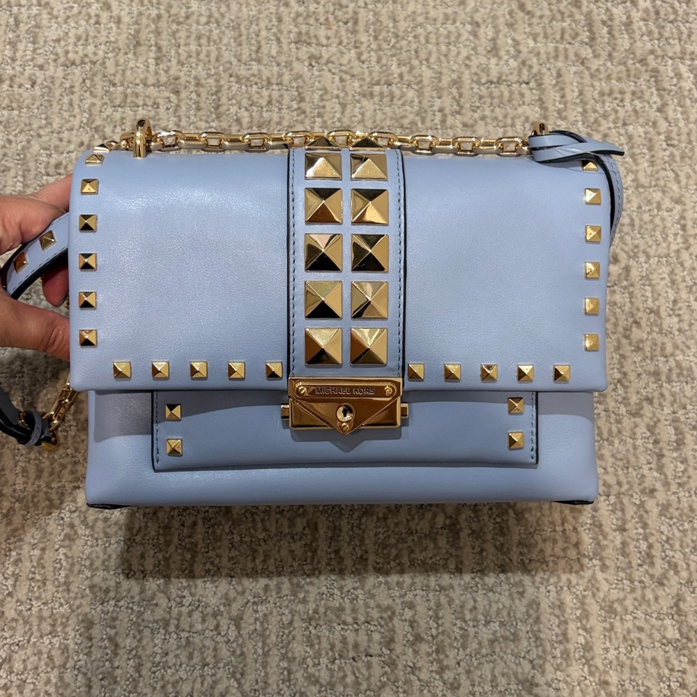 Michael Kors Sky Blue Bag with Gold Accents